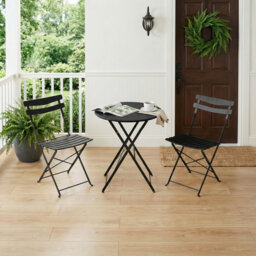 Heavy-Duty Metal 3-Piece Foldable Bistro Set, No Assembly Required Outdoor Furniture for Balcony, Yard and Garden Decoration