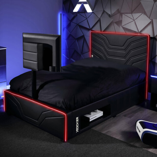X Rocker Oracle Small Double LED TV Gaming Bed - Black RGB