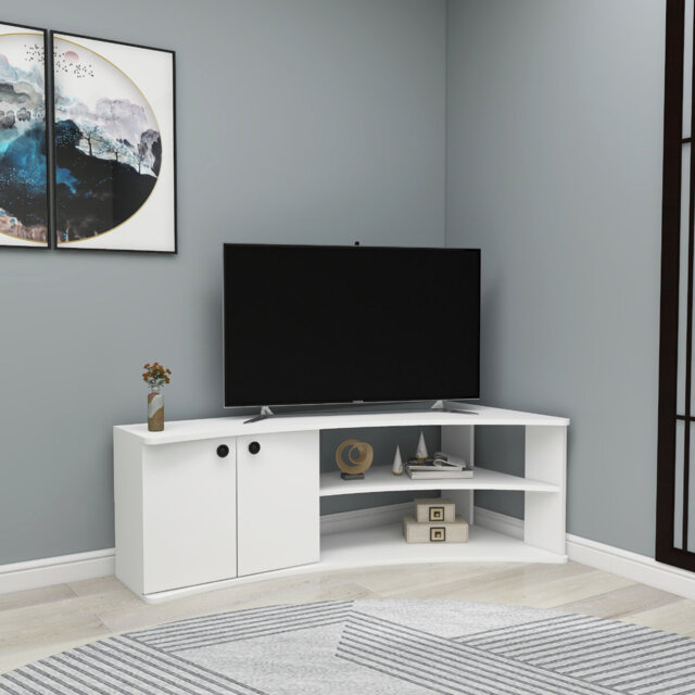 "Termera Reversible Corner TV Stand for TVs up to 60"" with Storage Cabinet, 2 Open Shelves"