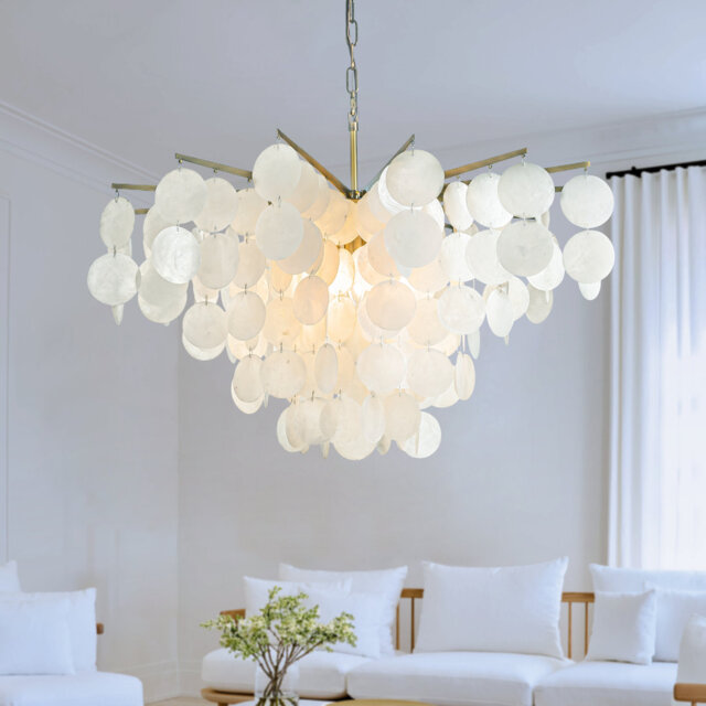 Graciela 75cm 6 Light French Style Natural Coastal Seashell Tiered Chandelier In Antique Gold