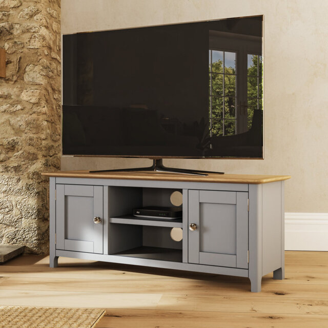 "Daris 2 Door TV Cabinet Unit. 110cm Wide. For Screens Up To 50"". Fully Assembled."