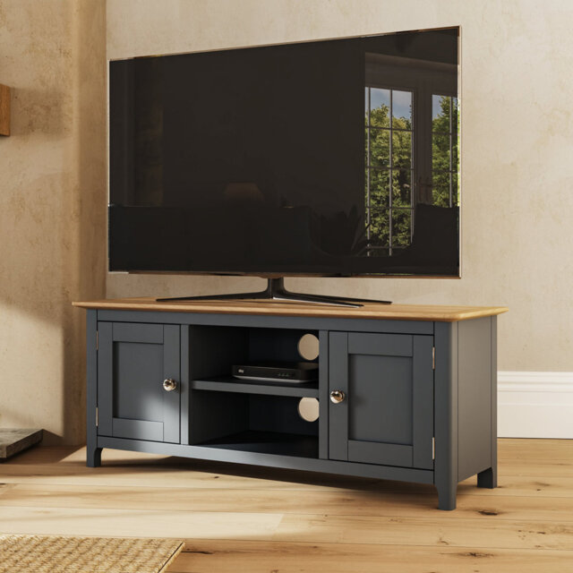 "Daris 2 Door TV Cabinet Unit. 110cm Wide. For Screens Up To 50"". Fully Assembled."