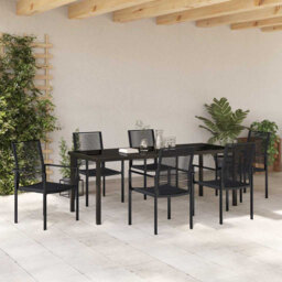 Garden Dining Set Black Powder-Coated Steel Outdoor Furniture Patio