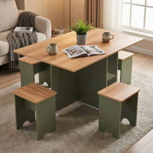 5-Piece Drop Leaf Dining Table and Stools Set