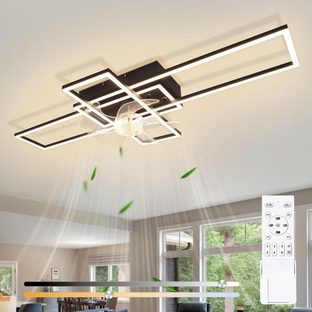Modern ceiling light with fan 94cm - Ceiling fan with light, 6-speed LED ceiling fan with light, dimmable with remote control and timer for living roo