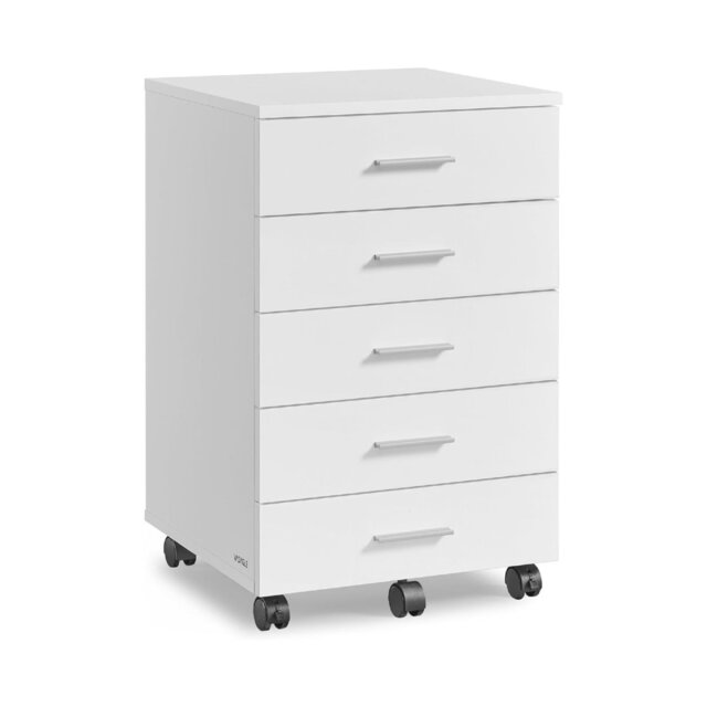 Rolling Filing Cabinet with Wheels and 5 Drawers, Tool-Free Sliding Rails, Cloud White