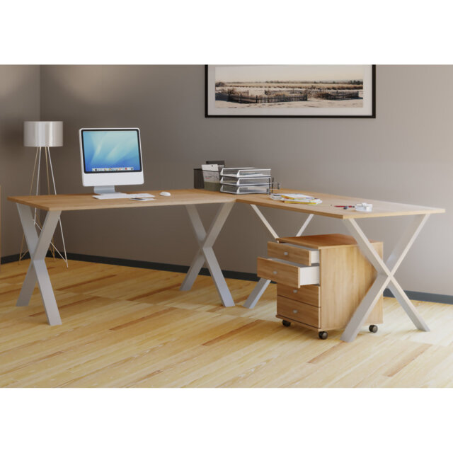Edford L-Shaped Metal Base Writing Desk