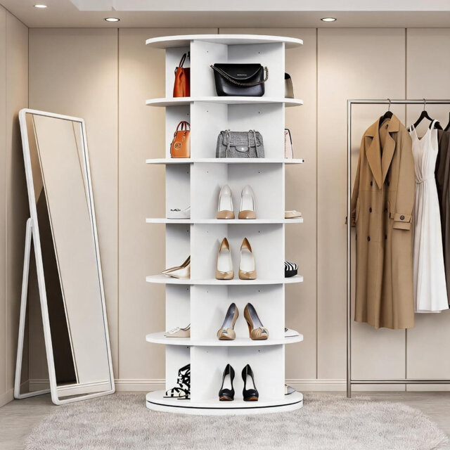 360° Rotating 6-Tier Shoe Rack Tower - Space-Saving Vertical Organiser for Shoes, Bags & Accessories - Large Storage Shelf for Closet, Bedroom & Entry