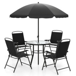 6 Pieces Patio Dining Set With Umbrella Outdoor Table And Chairs Set