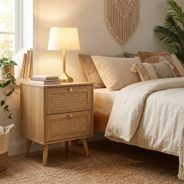 Anisjon & Rattan 2 Drawer Bedside Table
