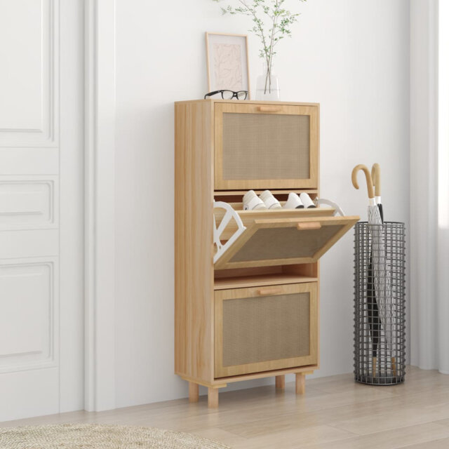 Shoe Cabinet 52x25x115 cm Engineered Wood&Natural Rattan
