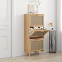 Shoe Cabinet 52x25x115 cm Engineered Wood&Natural Rattan