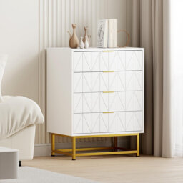 Modern 4 Drawer Dresser with Wide Storage Wood Dresser Chest Organizer with Metal Legs Chests of Drawers for Bedroom Living Room Hallway