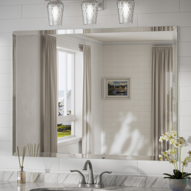 Shatterproof Beveled Frameless Bathroom Vanity Mirror