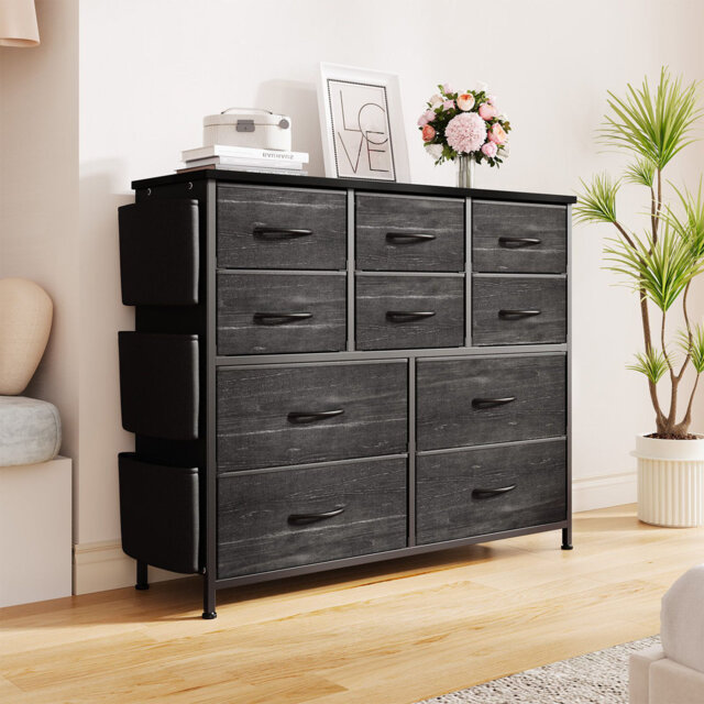 Modern Dresser for Bedroom with 10 Drawers Chest of Drawers Fabric Storage Drawer with Side Pockets for Kids Room Closet Hallway Entryway Living Room