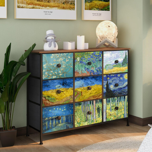 9 Fabric Drawer Bedroom Dresser With Abstract Patterns Storage Organiser