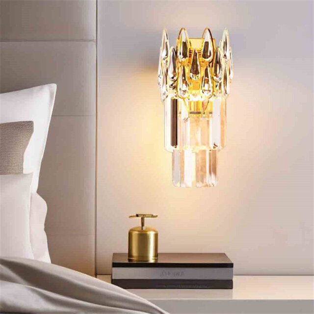 Modern Crystal Wall Sconce Light Luxury Gold Wall Mounted Lamp With Long Raindrop Crystals, 3-color, Hardwired Lighting Fixture For Bedroom, Living Ro