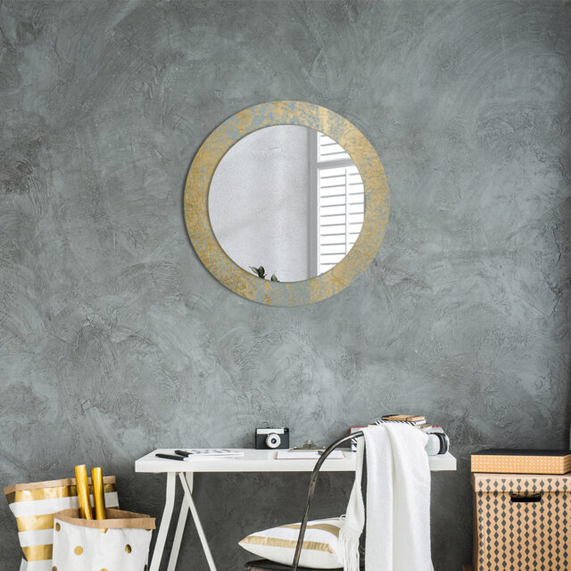 Huldar Round Glass Framed Wall Mounted Accent Mirror in Blue/Gold