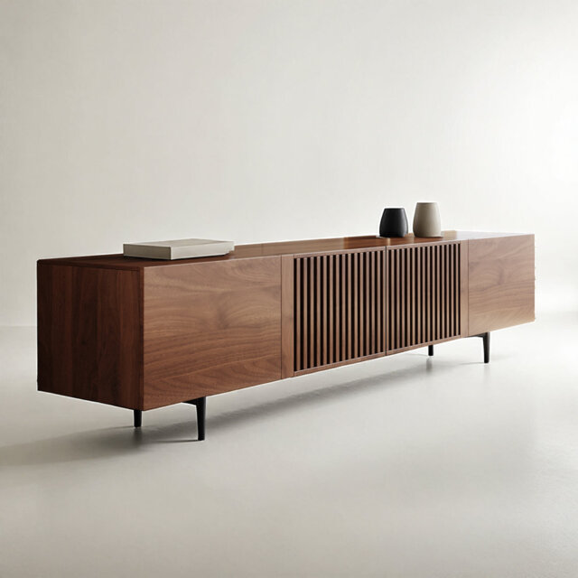 TV Stand Cabinet with Storage Walnut TV Unit for 65+ inch tv for Living Room Or Bedroom Mid-century Modern Wooden Media Console