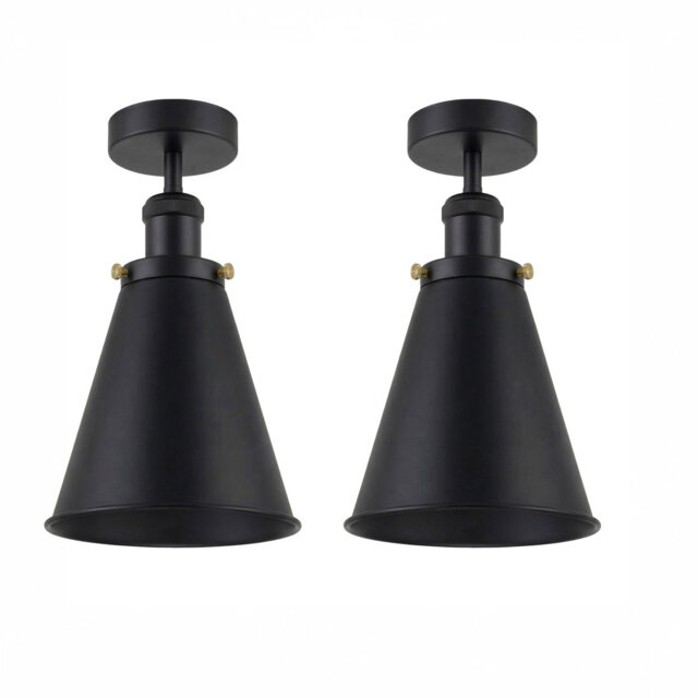 Vintage Industrial Ceiling Light, E27 Flush Mount Metal Lamp, 18cm Conical Shade, Rustic Lighting Fixture for Kitchen, Bedroom, Dining Room