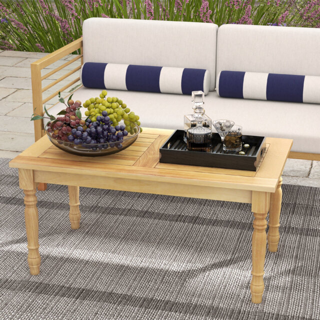 Rectangular Teak Solid Wood Outdoor Coffee Table - 90 cm W 50 cm D