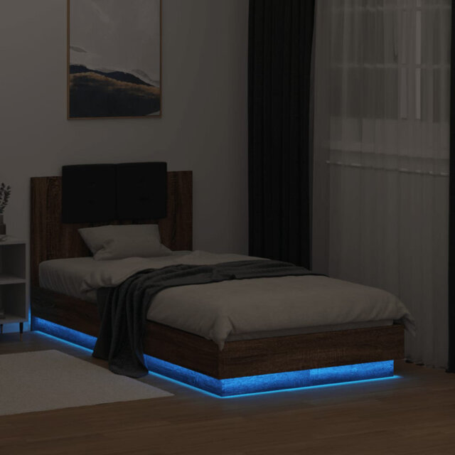 Latitude Run Bed Frame With Headboard And LED Lights White 75X190 Cm Small Single