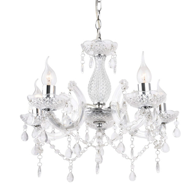 5 Light Chandelier,5 Lamp Pendant ,Chrome,Smoked.Acrylic Bedroom Living Room Ceiling Light … (Chrome) (Clear)