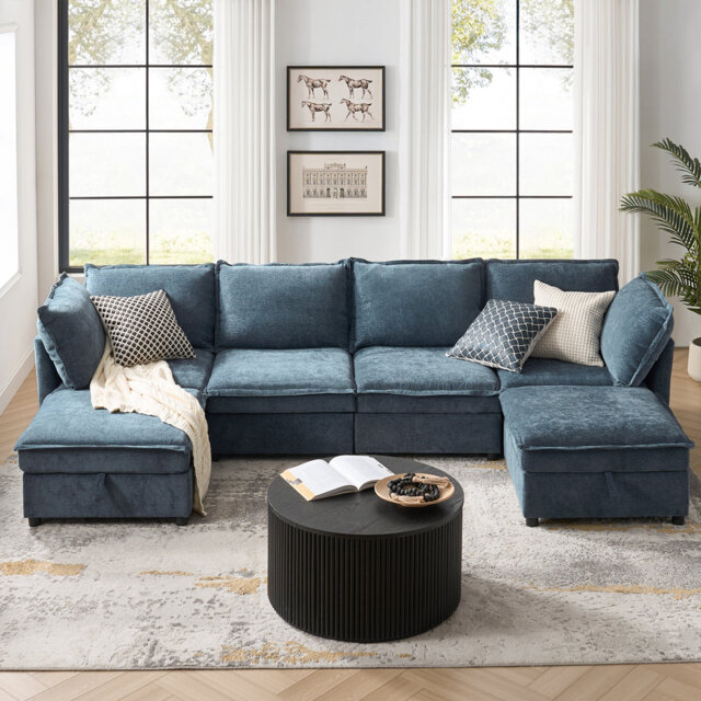Talani Modern 6 Seater Slipcovered Corner Sofa with Hidden Storage