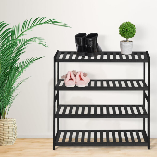 4 Tier Natural Bamboo Shoe Rack Easy Assembly & Strong Design Shelf Organiser Ideal For Bedroom,Bathroom,Hallway & Small Spaces Large Capacity Up To 1