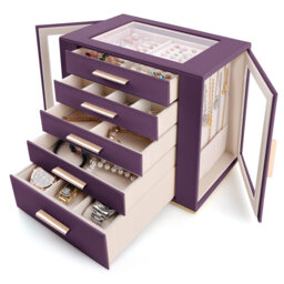 5-Tier Jewellery Box With Glass Top, Large Capacity Jewellery Organiser With Drawers & Mirror,  Jewellery Storage Case For Necklaces, Earrings, Rings,