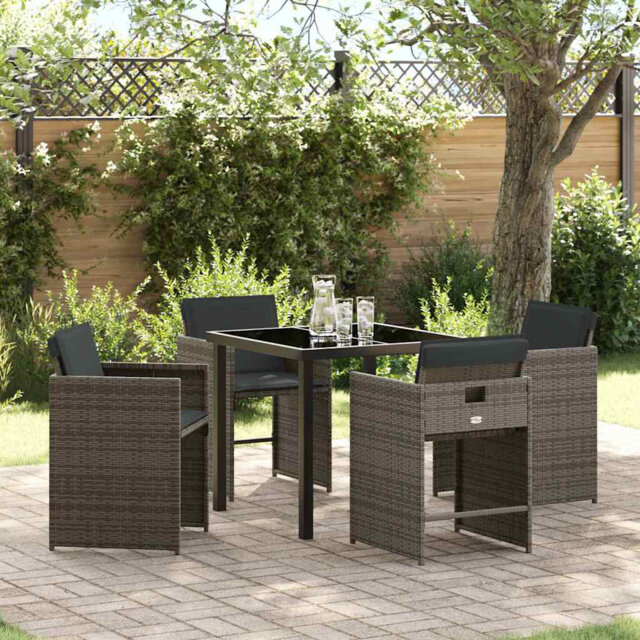 Garden Dining Set 5 Pcs Black Poly Rattan