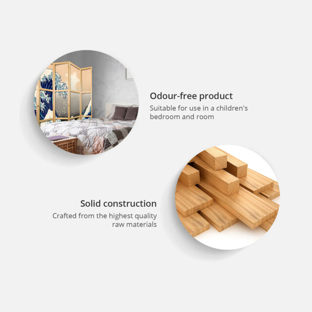 225cm W x 171cm H 5 - Panel Solid Wood Folding Room Divider