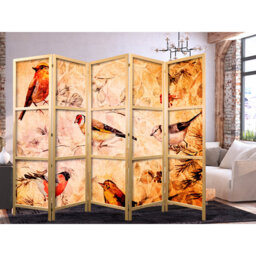 225cm W x 1710cm H 5 - Panel Solid Wood Folding Room Divider