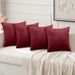 Luxury Chevron Embossed Quilted Pattern Velvet Cushion Cover Set (4-Pack) - Soft Throw Cushion Cover for Home Décor