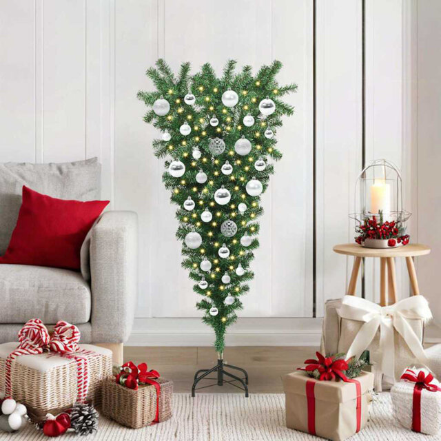 vidaXL Upside-down Artificial Pre-lit Christmas Tree with Ball Set