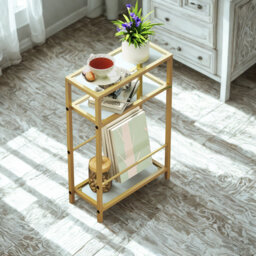 3 Tier Side End Table With Tempered Glass Top Gold