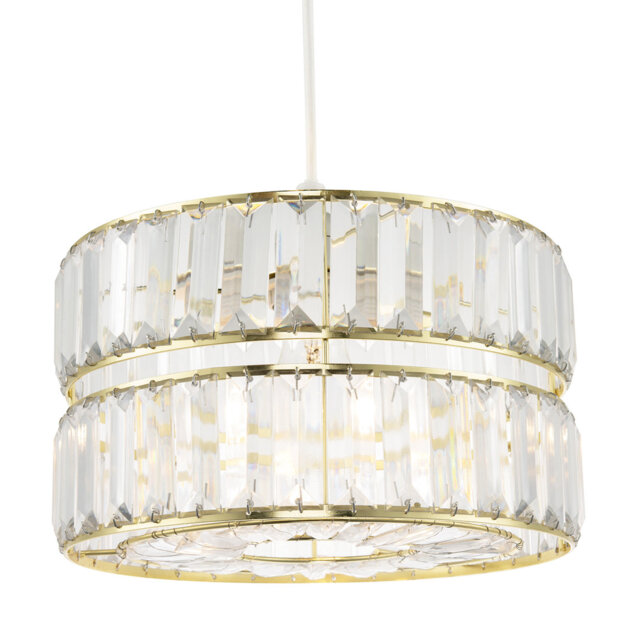 Chic Double Tier Pendant Light Shade With Rows Of Acrylic Prisms By