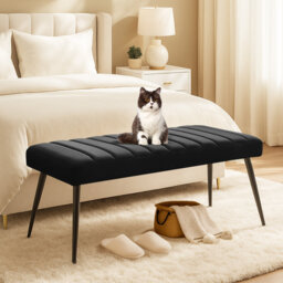 Vintage Velvet 2-Seater Upholstered Dining Bench Seat, Shoe Bench For Hallway Indoor, Ottoman Bench,Black