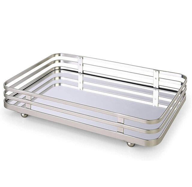 Polished Gold Classic Mirrored Vanity Tray - Perfume/Makeup/Jewelry Organizer for Dresser