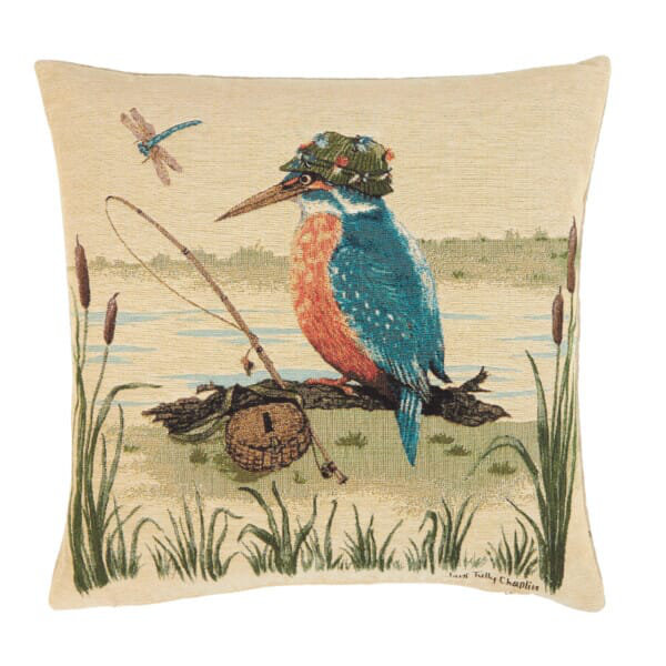 Kenneth Kingfisher the Fisherman Tapestry Cushion with Feather Filler