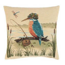 Kenneth Kingfisher the Fisherman Tapestry Cushion with Feather Filler