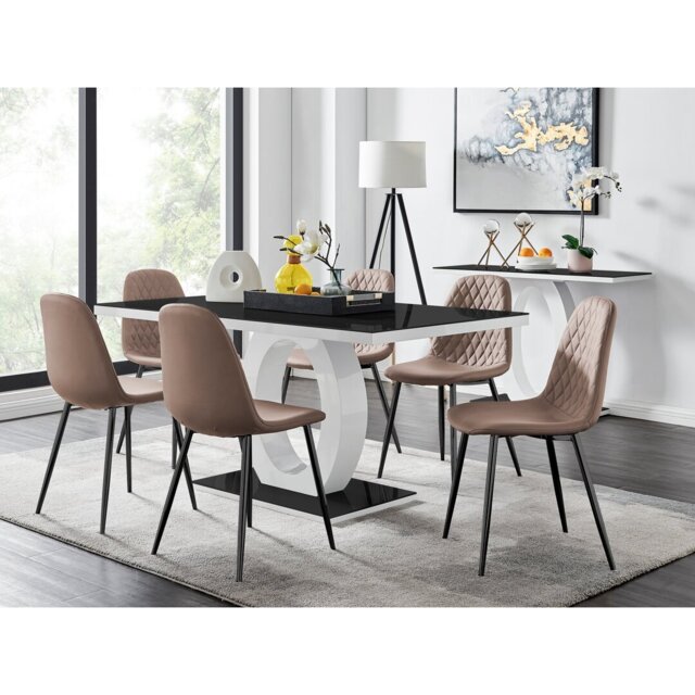 Scottsmoor Modern High Gloss & Glass Dining Table Set - 6 Scandi-Style Faux Leather Dining Chairs