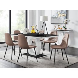 Scottsmoor Modern High Gloss & Glass Dining Table Set - 6 Scandi-Style Faux Leather Dining Chairs