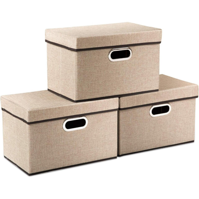 Foldable Storage Box With Lid [3-Pack] Fabric Collapsible Storage Bin Organizer Container Basket Cube With Cover For Home Bedroom Closet Office Nurser