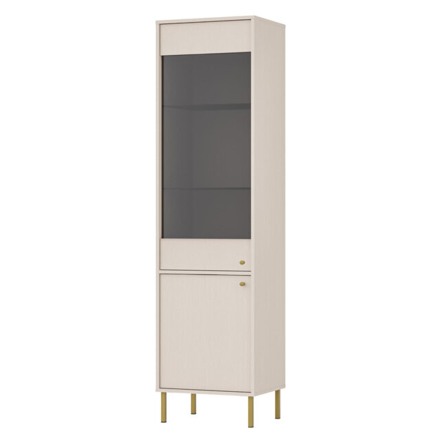 Oktio Tall Two-Door Display Cabinet 52 cm Sand Beige Gold Legs