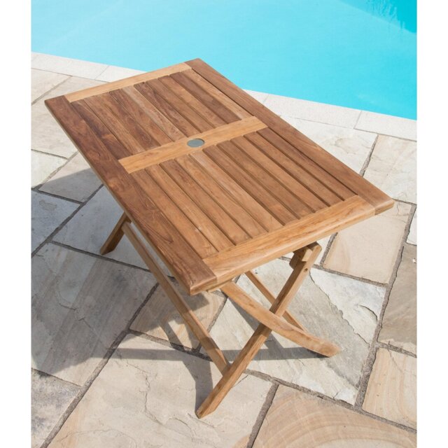 Deseret Rectangular Teak Folding Outdoor Dining Table With Umbrella Hole , 120cm cm W 70cm cm D