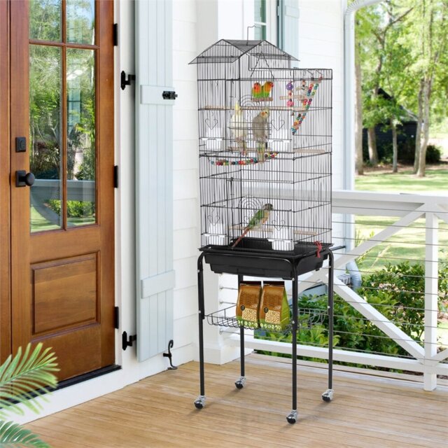 Furr 158.5Cm Iron Pointed Top Floor Bird Cage with Wheels