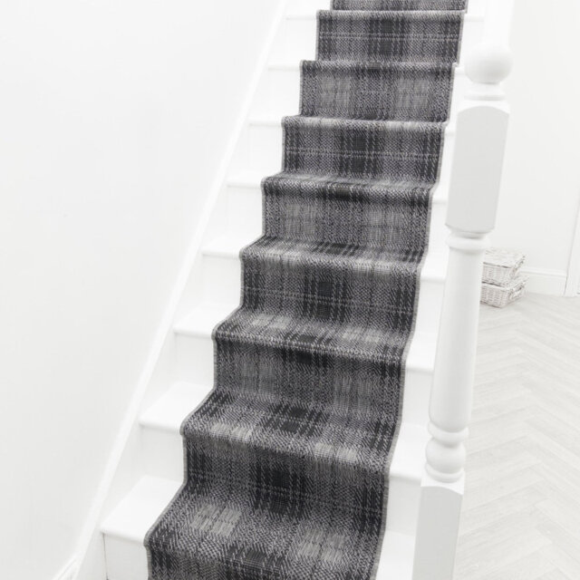 Plaid Black Stair Runner – Reversible, Durable & Hardwearing Carpet for Stairs & Staircases, Multiple Lengths