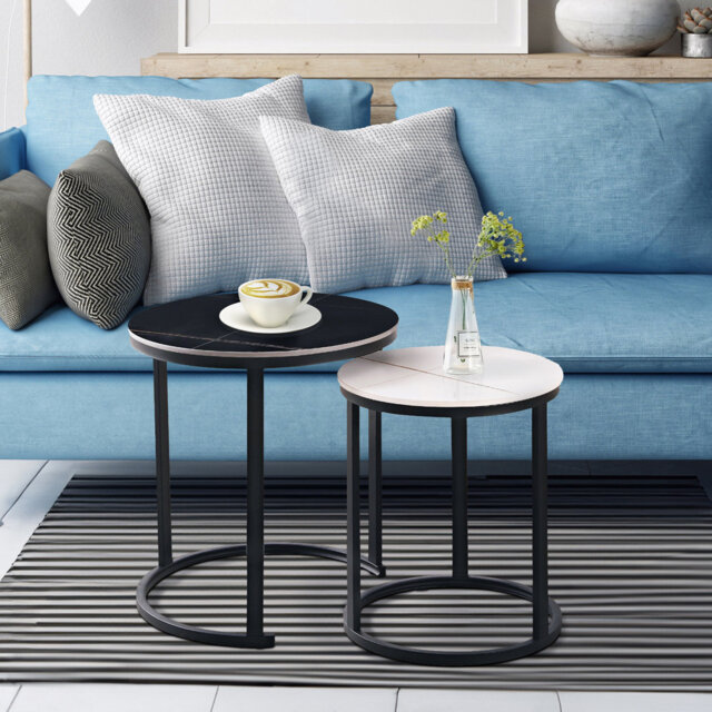 Marble Nesting Coffee Tables for Living Room - Real Sintered Stone Slab - 2 Piece Table Set