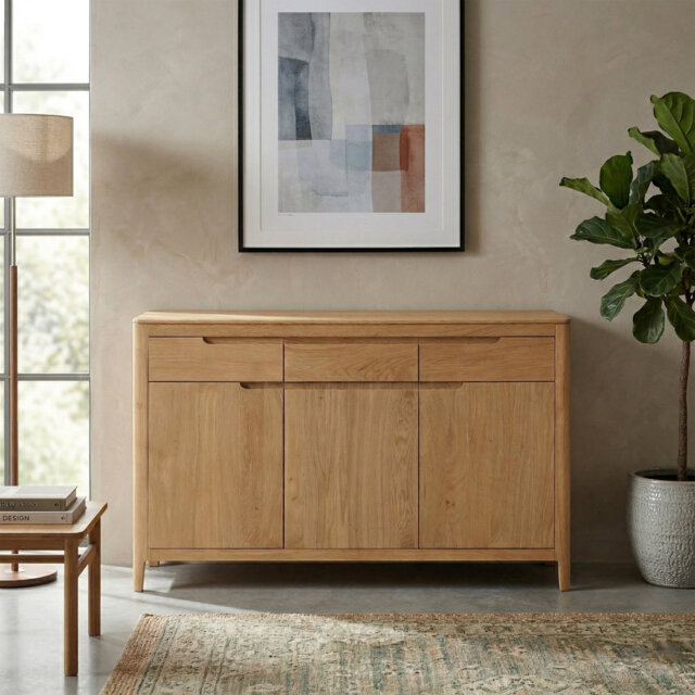 Remi 120 Cm Wide 3 Drawer Solid Oak Sideboard